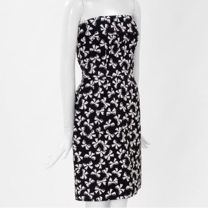 Vintage 80s Ysl Yves Saint Laurent 1987 Novelty Bow Print Strapless Dress